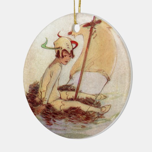 Peter Pan op Nest Raft Keramisch Ornament (Links)