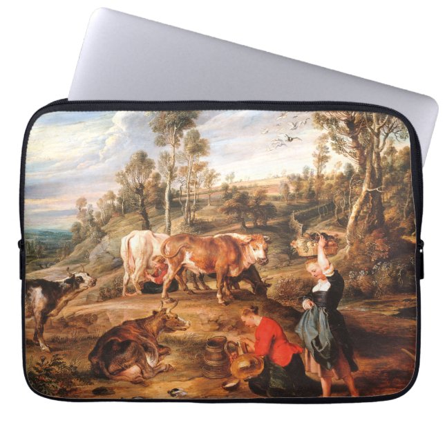 Peter Paul Rubens Milkmaids met vee in een land Laptop Sleeve (Voorkant)