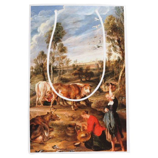 Peter Paul Rubens Milkmaids met vee in een land Medium Cadeauzakje (Voorkant)