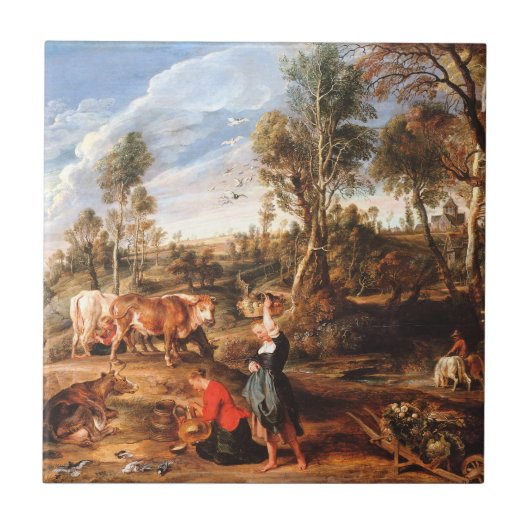 Peter Paul Rubens Milkmaids met vee in een land Tegeltje (Voorkant)
