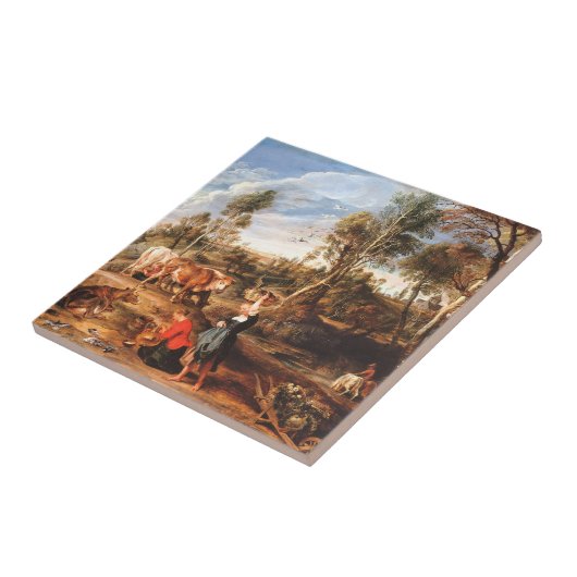 Peter Paul Rubens Milkmaids met vee in een land Tegeltje (Zijkant)