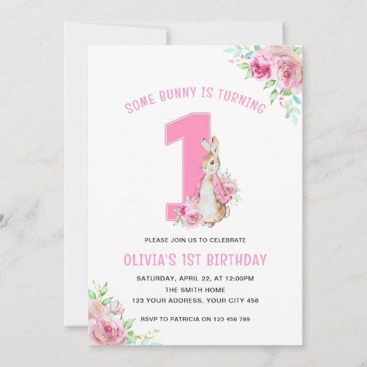 Peter Rabbit | 1e verjaardag roze Kaart (Voorkant)