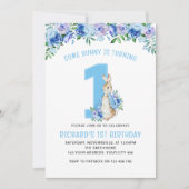 Peter Rabbit 1st Birthday Blue Floral Kaart (Voorkant)