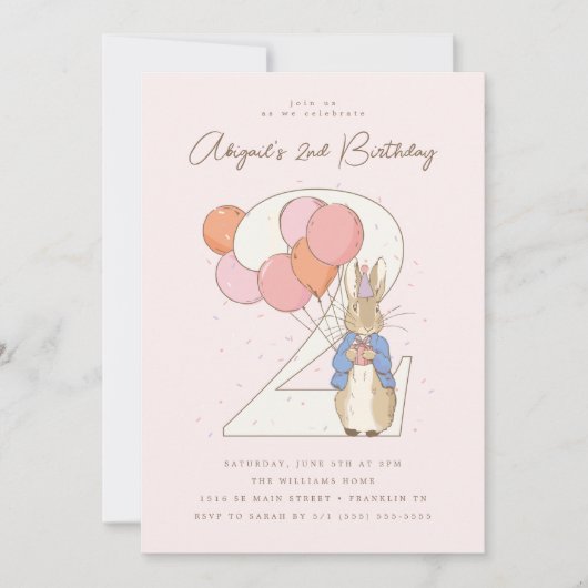 Peter Rabbit 2e Verjaardag Roze Confetti Kaart (Voorkant)