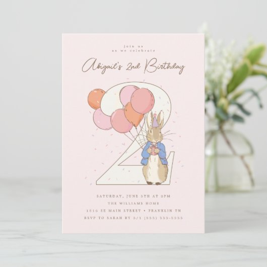 Peter Rabbit 2e Verjaardag Roze Confetti Kaart (Staand voorkant)
