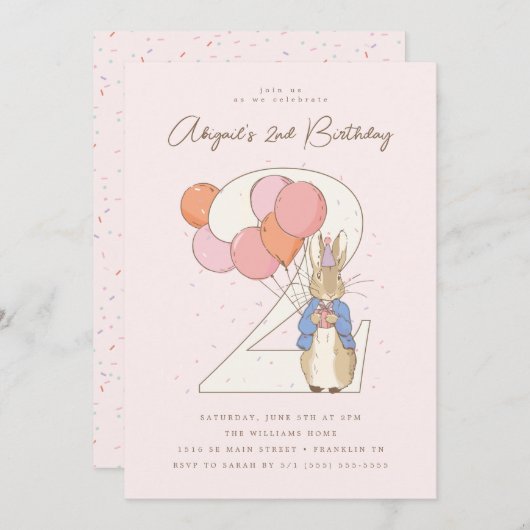 Peter Rabbit 2e Verjaardag Roze Confetti Kaart (Voorkant / Achterkant)