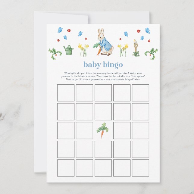 Peter Rabbit Baby Bingo Baby Shower Spel (Voorkant)