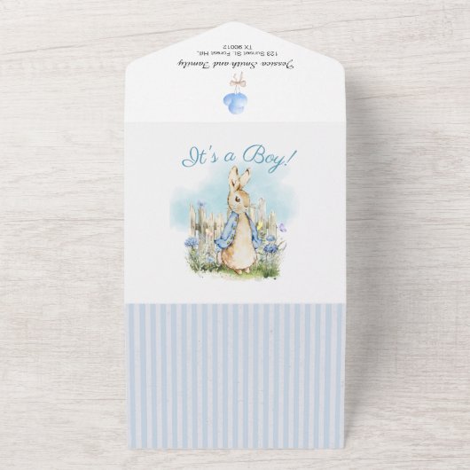 Peter Rabbit Baby Boy Alles in één Uitnodiging (Buitenkant)