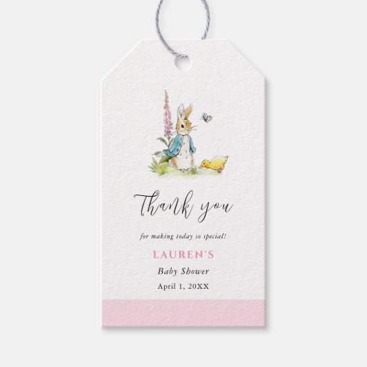 Peter Rabbit Baby Girl Shower dank u Cadeaulabel (Voorkant)