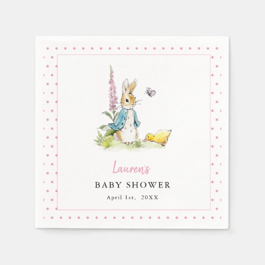 Peter Rabbit Baby Meisje douche Roze & witte serve Servet (Voorkant)