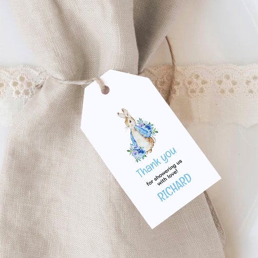 Peter Rabbit Baby shower Dank je wel Cadeaulabel
