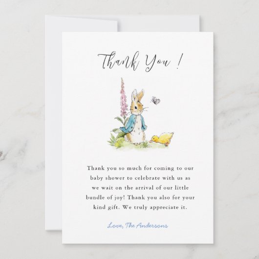 Peter rabbit Baby shower Dank u kaart (Voorkant)