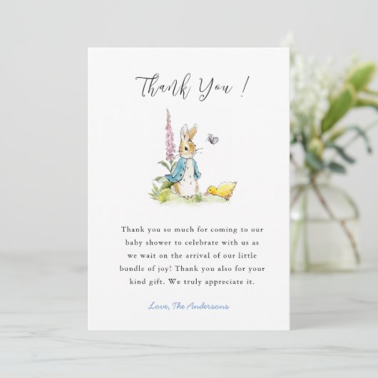 Peter rabbit Baby shower Dank u kaart (Staand voorkant)