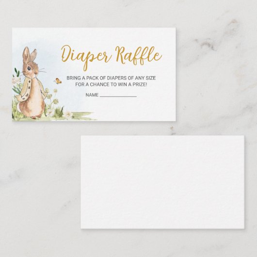 Peter Rabbit Baby shower Diaper Raffle Informatiekaartje (Voorkant / Achterkant)