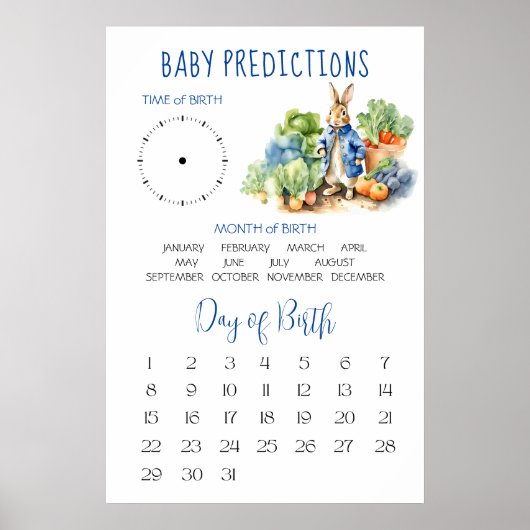 Peter Rabbit baby shower geboortevoorspellingen Poster (Voorkant)