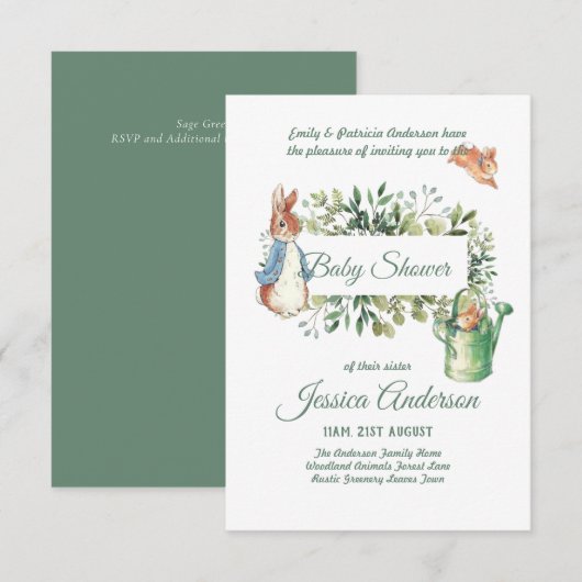 Peter Rabbit BABY SHOWER Invitations Boy or Girl (Voorkant / Achterkant)