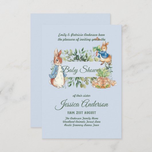 Peter Rabbit BABY SHOWER Invitations Boy or Girl (Voorkant / Achterkant)