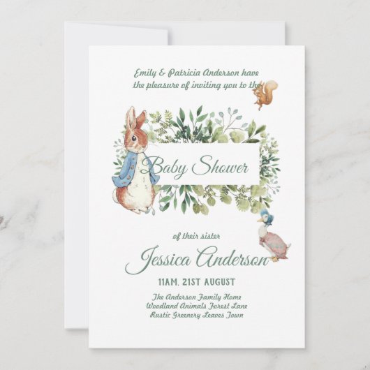 Peter Rabbit BABY SHOWER Invitations Boy or Girl Kaart (Voorkant)