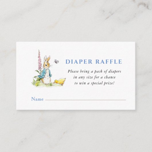 Peter Rabbit Baby shower Luier Raffle Informatiekaartje (Voorkant)