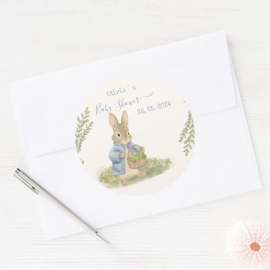 Peter Rabbit Baby shower Ronde Sticker (Envelop)