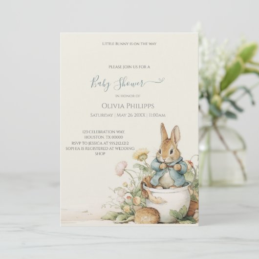 Peter Rabbit Baby shower Uitnodiging (Staand voorkant)