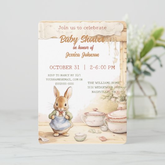 Peter Rabbit Baby Shower Uitnodiging (Staand voorkant)