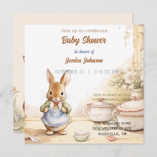 Peter Rabbit Baby shower Uitnodiging (Voorkant / Achterkant)