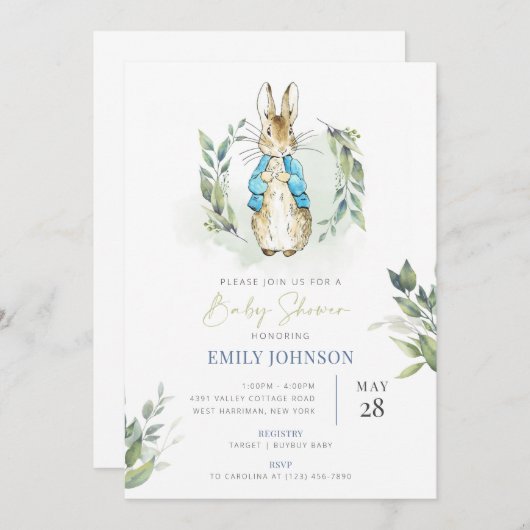 Peter Rabbit Baby shower Uitnodiging (Voorkant / Achterkant)