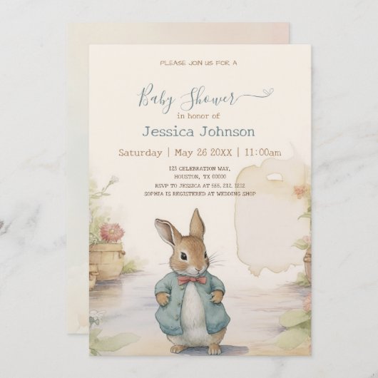 Peter Rabbit Baby shower Uitnodiging (Voorkant / Achterkant)