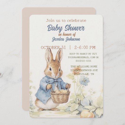 Peter Rabbit Baby shower Uitnodiging (Voorkant / Achterkant)