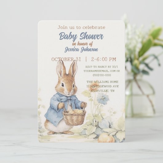 Peter Rabbit Baby shower Uitnodiging (Staand voorkant)