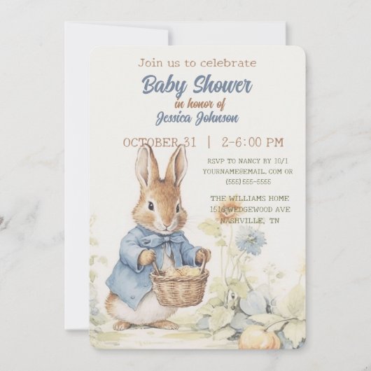 Peter Rabbit Baby shower Uitnodiging (Voorkant)