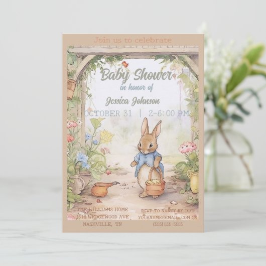 Peter Rabbit Baby shower Uitnodiging (Staand voorkant)