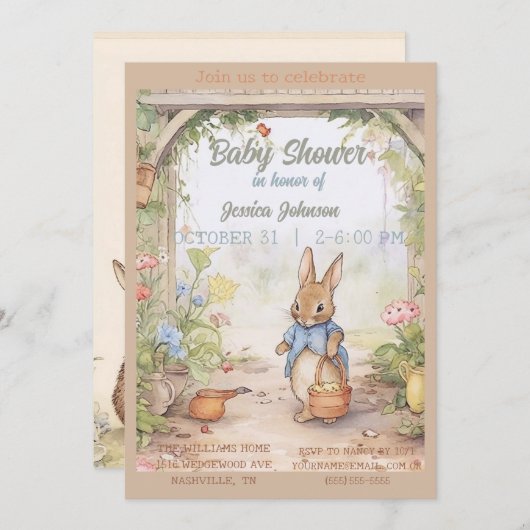 Peter Rabbit Baby shower Uitnodiging (Voorkant / Achterkant)