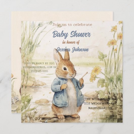 Peter Rabbit Baby shower Uitnodiging (Voorkant / Achterkant)