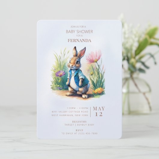 Peter Rabbit Baby shower Uitnodiging (Staand voorkant)
