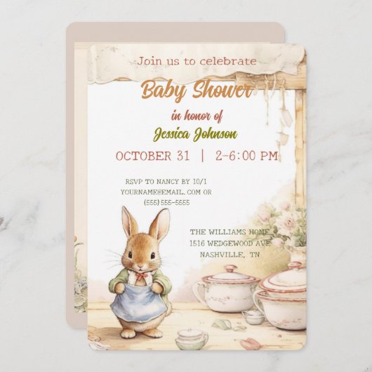 Peter Rabbit Baby shower Uitnodiging (Voorkant / Achterkant)