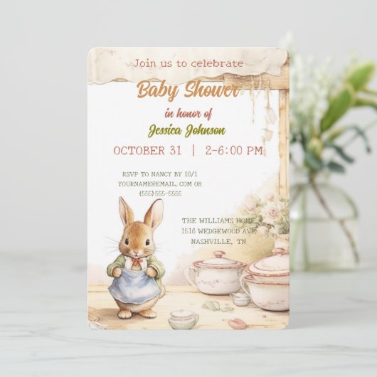 Peter Rabbit Baby shower Uitnodiging (Staand voorkant)