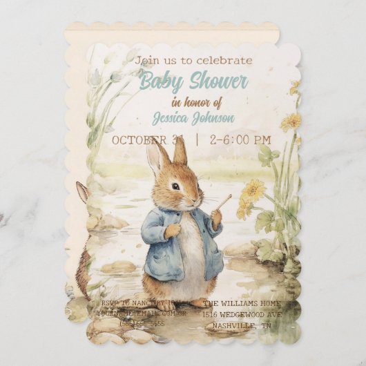 Peter Rabbit Baby shower Uitnodiging (Voorkant / Achterkant)