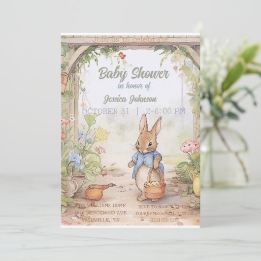 Peter Rabbit Baby shower Uitnodiging (Staand voorkant)