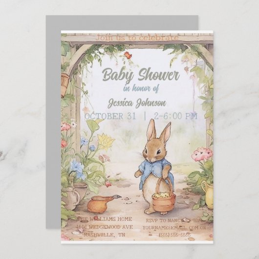 Peter Rabbit Baby shower Uitnodiging (Voorkant / Achterkant)