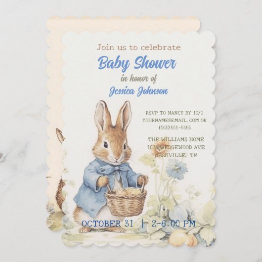 Peter Rabbit Baby shower Uitnodiging (Voorkant / Achterkant)