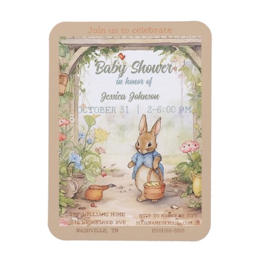 Peter Rabbit Baby shower Uitnodiging Magneet (Verticaal)