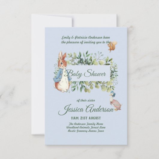 Peter Rabbit BABY SHOWER Uitnodigingen Jongen of M (Voorkant)