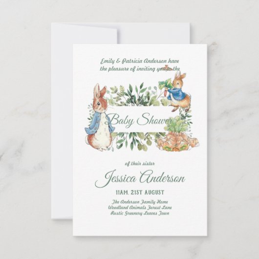 Peter Rabbit BABY SHOWER Uitnodigingen Jongen of M (Voorkant)