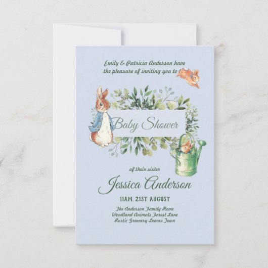 Peter Rabbit BABY SHOWER Uitnodigingen Jongen of M (Voorkant)