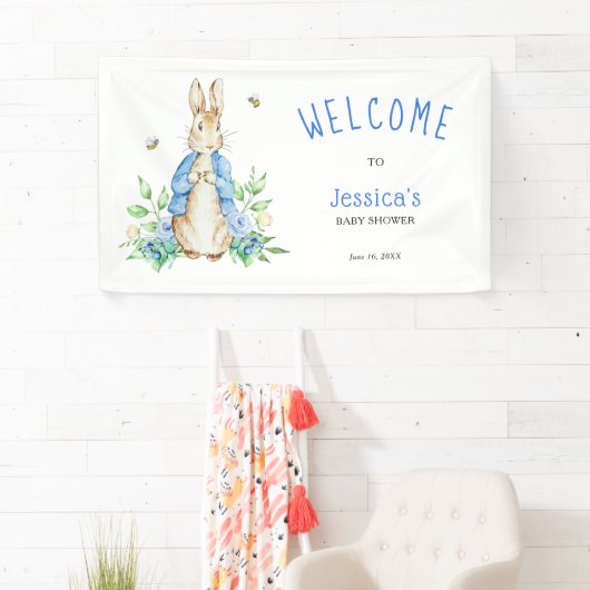 Peter Rabbit Baby shower Welcome Sign Spandoek (Insitu)
