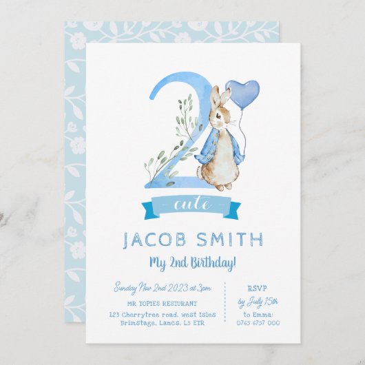 Peter rabbit baby tweede verjaardagsuitnodiging jo kaart (Voorkant / Achterkant)