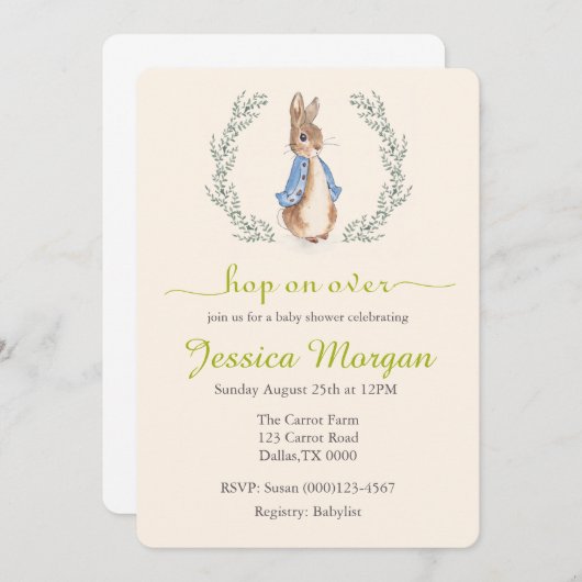 Peter Rabbit Babyshower Uitnodiging (Voorkant / Achterkant)