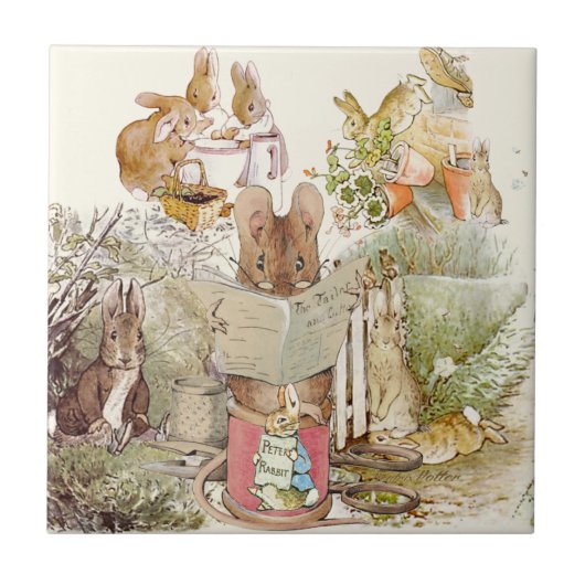 Peter Rabbit Beatrix Potter Collage Vintage Tegeltje (Voorkant)
